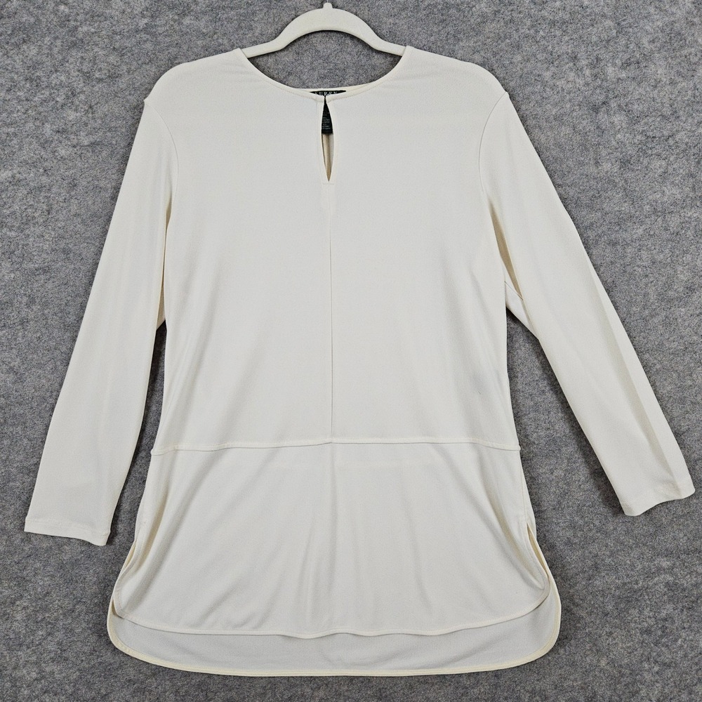 Lauren Ralph Lauren Womens Cream/Ivory Keyhole Long Sleeve Tunic Top Size L SPOT